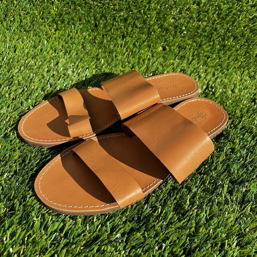 Madewell Sandals Women Size 10 The Boardwalk Double-Strap Slide Leather Tan